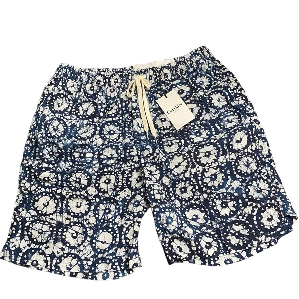 Corridor NYC Drawstring Shorts Mens Unisex Size S Blue Navy Cotton Drawcord NEW - Picture 1 of 12
